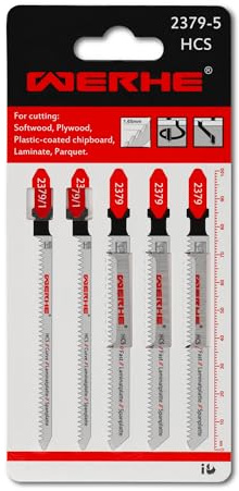 WERHE Stichsägeblätter Laminatplatte sägeblätter set 3/2pcs | HCS Sägeblätter, für Kurvenschnitte, geeignet für Holz, Kunststoff, Laminat, Sperrholz, für Stichsägen mit T-Schaft