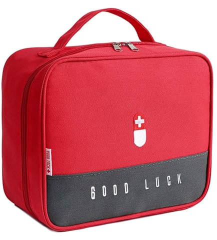 SuQurtom Medikament Tasche, Große wasserdichte Notfalltasche für Medikamente, Medizinische Aufbewahrungstasche mit großer Kapazität für Haushalt, Büro & Reisen (Rot)