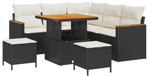 vidaXL Trädgårdsoffset 8 pcs Svart konstrotting, Trädgård och Terrass, Modernt Utemöbelset, Rattansoffor, Akaciabord, Avtagbara Kuddar, Soffa för Uteplats