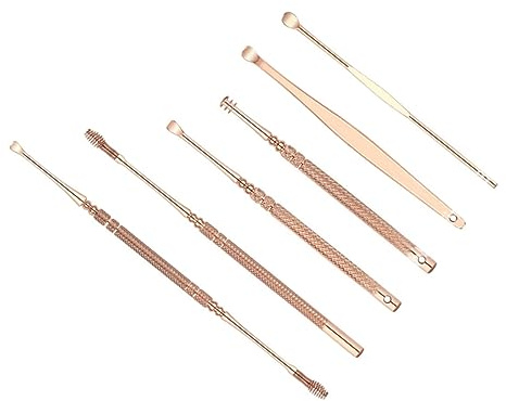 PACKOVE 6pezzi Strumenti per Rimozione del Cerume in Acciaio Inossidabile Set da Curette Auricolari e Paletta per Pulizia del Cerume Stuzzicadenti per Rimozione
