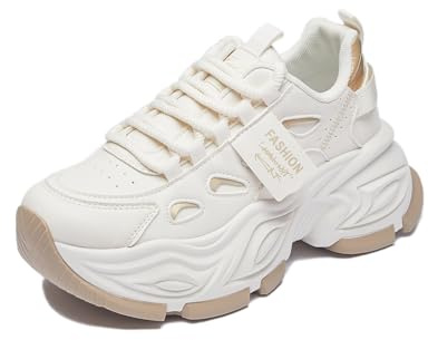 Basket Femme Legere Respirant Plateforme Chaussure de Marche Mode et Sport Confortable Antidérapante Sneakers Gold 40