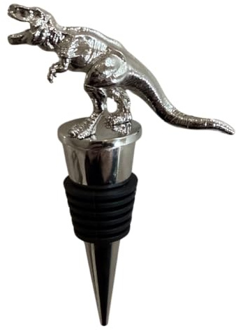 T-Rex Prehistoric Bottle Stopper Sculpture, Tyrannosaurus Rex Chrome Finished Metal Barware Accessory, Dinosaur Gift Adult, Novelty Wine sealer Jurassic Park Gifts for Dino Collectors & Enthusiasts