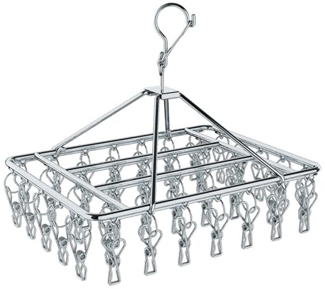Eidoct Stainless Steel Drying Rack, Windproof Laundry Metal Square Hanger for Socks, Sock Hanger with 40 Pegs and Swivel Hook, Metal Underwear Hanger for Washing Line, Underwear and Small Items