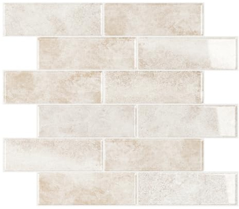 VEELIKE Azulejos Adhesivos Marmol Beige 3D Baldosas Adhesivas Pared Cocina Beige 6 Piezas Rectángulo Vinilos Baño Azulejos Impermeable Pegatinas de Baldosas Lavadero Chimenea 30,5 cm x 30,5 cm
