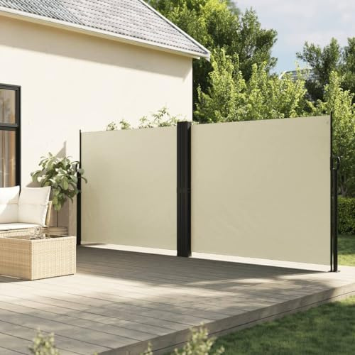 IKAYAA Tenda Laterale Retrattile Tenda Laterale avvolgibile Paravento Balcone Privacy Giardino Esterno Parasole, Oscurante, Tenda Laterale avvolgibile, per Balcone, terrazza-Crema-180 x 600 cm