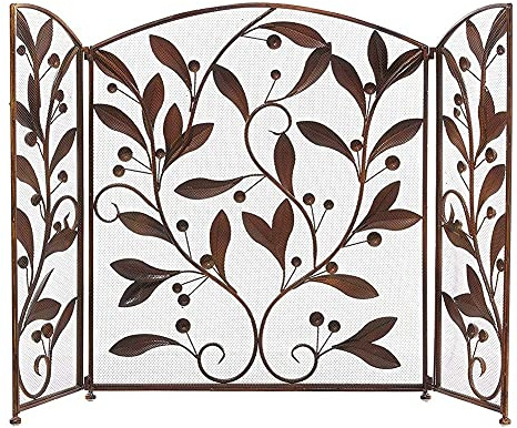 Kaminschirme, 3-teilig, Stahl, Feuerschutzgitter, Metall-Standgitter, dekoratives Funkenschutzgitter für Kamine im Blattdesign, 127 x 76 cm