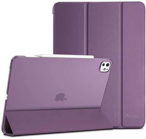 ProCase Hülle für iPad Pro 13 Zoll M5/M4 (2025/2024), Dreifache Schutzhülle Case für 13 iPad Pro M5 2025/ M4 2024, Dünn Leicht Smart Cover mit Translucent Frosted Rückhülle -Dunkel Lila