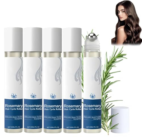 Rosmarin Haarwachstumsserum Roll On, 3% Rosmarin Roll-On Haarserum, Rosmarins Haar-Roller-Serum, Blockierendes Kopfhautserum fördert den Sauerstofffluss, Reduziert Haarausfall (30 ml, 5PC)