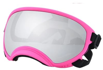 Hundglasögon, husdjur solglasögon hundglasögon anti-UV stark slaghållfasthet justerbara elastiska andningsbara husdjur solglasögon (rosa och silver, M)