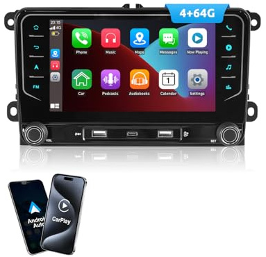 ESSGOO Android 15 4+64G Autoradio mit Wireless Carplay und Android Auto Für Volkswagen Golf 5 6 Plus Tiguan EOS Passat Polo, 7 Zoll Auto Radio Display mit Bluetooth, Mirror Link, AM, FM, SWC