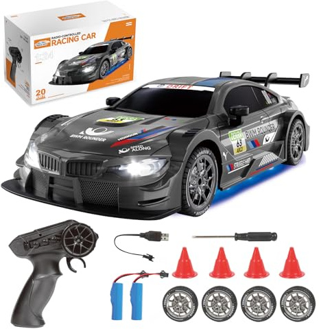 Aipinvip 1:24 RC Drift Car 4WD 20KM/H High Speed Remote Control Racing Cars with Two Rechargeable Batteries, LED Lights, Replaceable tires, Toy Gifts for Boys Girls Adults