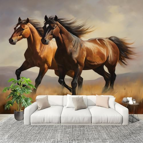 Animales Arte Caballos Fotomurales 250x175 cm Papel Pintado Tejido No Tejido Fotomural MarróN Efecto 3D Papel Tapiz Decorativos para Dormitorio Salón TV Pared Murales Póster