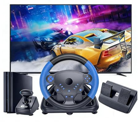 Luocute 4-in-1-Gaming-Lenkrad, Dual-Motor-Force-Feedback-Rennrad mit Bürstenlosem Hochgeschwindigkeits-Servomotor und 6+1-Schalthebel, 135-Grad-Drehung für PC für für -Geräte