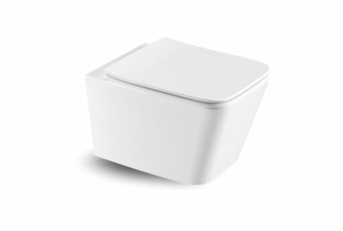 ERFU WC Suspendu au Mur avec Abattant à Fermeture Douce et Couvercle Ultra-Fin – Cuvette de Toilette Square Design Flottante en Céramique de Haute Qualité (Without Bidet)