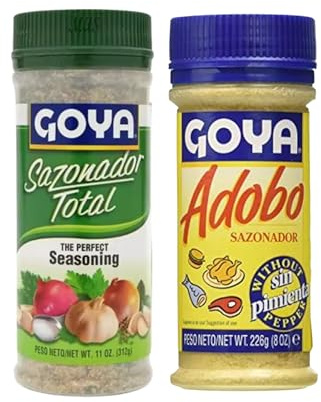 Pack de Sazonadores GOYA - Sazonador Total y Adobo sin Pimienta | 2 Botes | Condimento Latino Multiusos para Carnes, Pollo, Pescado y Verduras