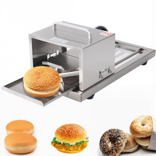 Cortadora Comercial de Panecillos Para Hamburguesas, Máquina Cortadora de Panes Profesional con Espesor de Corte Ajustable en 4 Etapas, Acero Inoxidable Push-pull Para Cortar Incluso Bagels