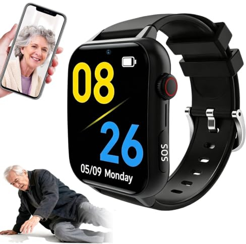 WuXQuuzlh Montre pour Personne AgéE, Traceur GPS & Bouton SOS, écran HD 1,83in, Montre Urgence Senior avec Détection de Chute/Appel Vidéo HD et, Étanche IP67, Carte SIM Requise pour Alzheimer Black