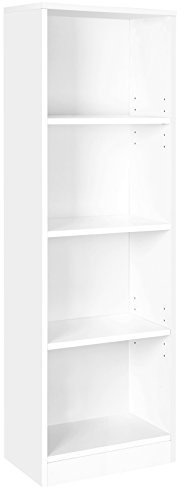 VASAGLE Bücherregal, Standregal, mit 4 Fächern, höhenverstellbare Ablagen, für Wohnzimmer, Arbeitszimmer, Kinderzimmer, Büro, als Raumteiler, 40 x 24 x 121,5 cm, weiß LBC104W