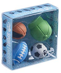 Tinc - Gomme Sportive da Collezione - Set di 4 Modelli Scolpiti (Palloni e Cappellino) - Forniture Scolastiche per Correzione a Matita - Multicolore - Confezione da 4