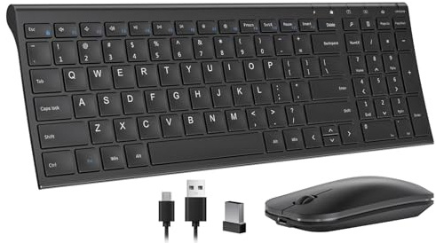 Bluetooth Multi-Device Keyboard - Seenda Rechargeable Ultra Slim Silent Wireless Keyboard for IOS, Android and Windows Devices - Black