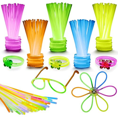 543 Pack - 250 Glow Sticks, Bastoncini Luminosi Fluorescenti per Feste, 293 Connettori -Neon Braccialetti, Collane, Occhiali, Fiori - Sicuro e Non Tossico| Bambini, Compleanni, Carnevale, Halloween.