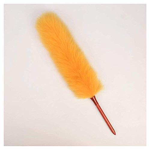 Plumeau en laine d'agneau, convient pour un nettoyage domestique et professionnel, manche en bois, souple, bonne prise en main, plumeaux antistatiques, attire et retient la poussière Orange