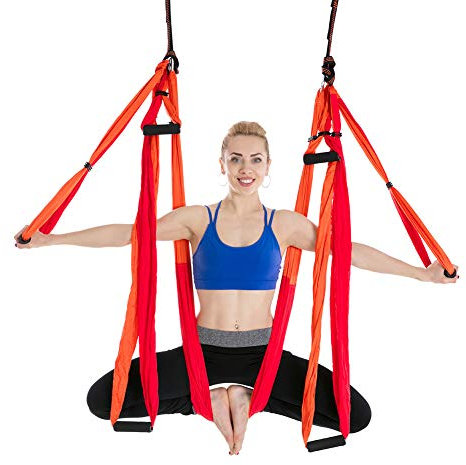 DAIHAN Aerial Yoga Swing,Flying Yoga Hammock Set Sling for Antigravity Yoga Inversion Exercises DoubleRed M