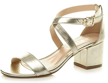 AJVANI Womens ladies mid low block heel peep toe ankle strap strappy party sandals size