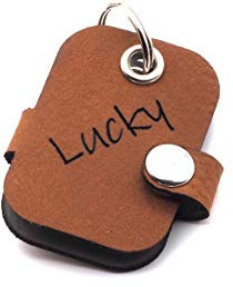 CopterFarm Hundemarkentasche mit Druckknopf Gravur Braun Hundemarke | Rechteck - Oval | gefertigt aus Kunstleder | beidseitig graviert (Rechteck)