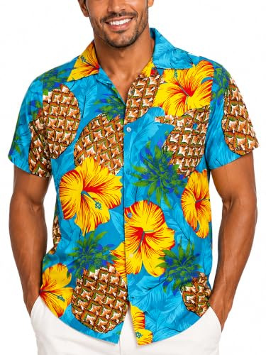 King Kameha Funky Chemise-Hawaienne, Manche-Courte, Pineapple-Hibiscus, Turquoise, M