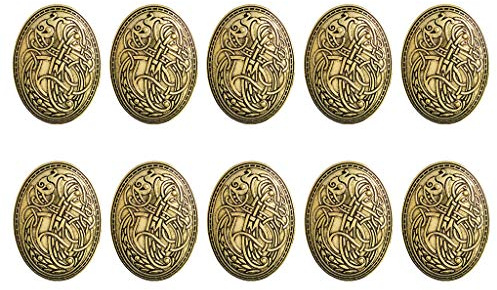 10 Stück Wikinger Wolf Brosche Set, Nordische Vintage Schmuck Gold