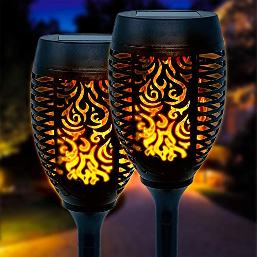 WINSOME Solar Lights Outdoor Garden Flickering Dancing Flame Lights Solar Torch Light - LED Waterproof Ground Lights for Landscape, Driveway and Pathway - Auto On/Off | Pack of 2