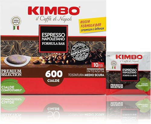 Kimbo Espresso Napoletano – 600 Cialde | Miscela Arabica/Robusta | Tostatura Scura – Intensità 10/13 | Filtro Carta Compostabile ESE 44 mm | Confezione Scorta