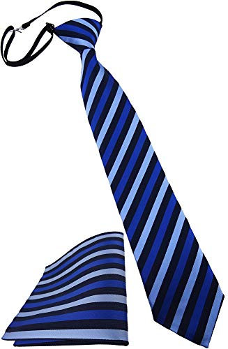 TigerTie Kinderkrawatte + Einstecktuch in blau dunkelblau gestreift - vorgebunden mit Gummizug