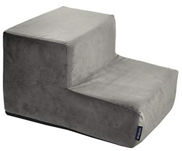 BOUTIQUE ZOO Hundetreppe 30 cm hoch | Katzentreppe Haustiertreppe | 2 Stufen | Hunde Katzen Haustier | für Bett und Auto | Trepp für kleine Hund | Samtstoff | Farbe: Velvet: Grau