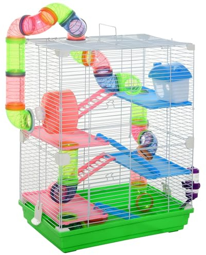 PawHut Cage pour Hamster Rongeur 4 étages avec Tunnels mangeoire Roue Maison échelles dim. 46L x 30l x 58H cm Vert