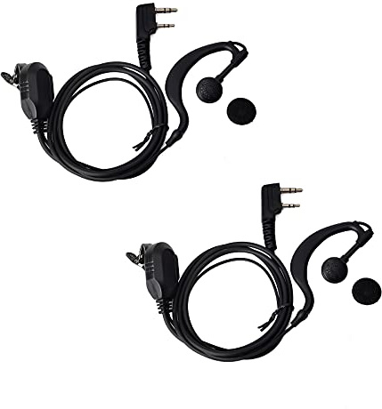 UAYESOK G-Form Walkie Talkie Ohrhörer Sicherheits Headset mit Push-to-Talk-Mikrofon für 2-poliges Kenwood Baofeng UV-5R UV-82 Midland Wouxun 2-Wege-Funkgerät (2 Stück)