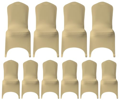 WedDecor Wedding Chair Covers Dining Chair Slipcover, Champagne, 10pcs | Washable Removable Spandex Stretch Chair Protector for Banquet Hotel Christmas New Year Party Decoration