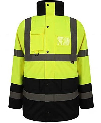 Veste de signalisation à manches longues pour homme - Imperméable - Capuche dissimulée, Jaune/bleu marine, XXL