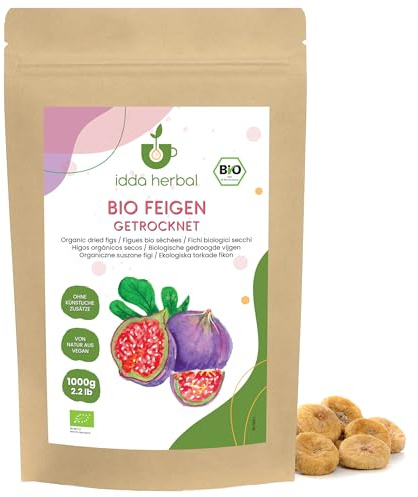 Higos Secos Orgánicos (1kg), Higos Secos Enteros de Cultivo Orgánico, 100% Naturales y Puros, Snack de Fruta Listo para Comer, Vegano