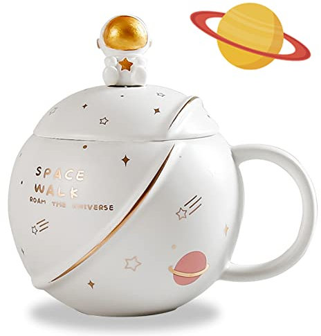 ZONSUSE Tazas de Cafe de Ceramica, Tazas Desayuno Bonitas, Taza Capuchino con Tapa y Cuchara, Taza Personalizada Dia del Padre, para Té y Leche, Regalos para Amigas Originales, 400ML (Estilo 4)