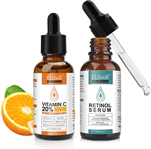Vitamin C Serum & Retinol Serum Set für Anti-Aging: Reduzierung von Falten, straffere Haut, Kollagenaufbau, feuchtigkeitsspendend, nicht fettend, für Gesicht, Hals und Dekolleté