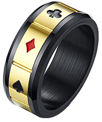 Mesnt Middle Finger Rings for Women, 8MM Poker Games Spade Ace Spinner Ring, Black Gold Size P 1/2