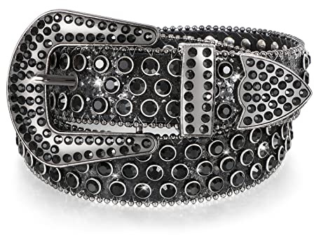 LEACOOLKEY Strass-Gürtel für Männer und Frauen, Bling Western Cowgirl Cowboy Nieten-Ledergürtel, glänzender Taillengürtel für Jeans, Hosen, Kleider