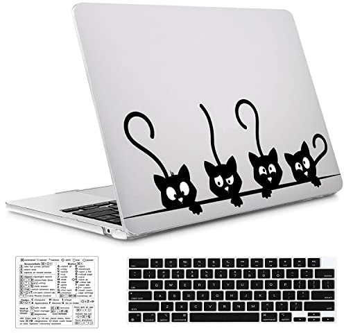 QCzyc Compatible with 2022 MacBook Air 13.6 inch Case Release A2681 M2 Chip Waterproof Plastic Laptop Shell w/ Mac OS Keyboard Sticker & Keyboard Cover (Black Cats)