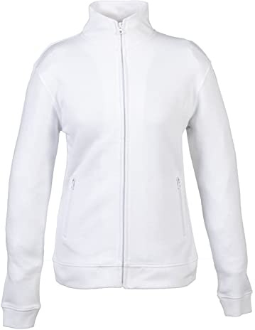 Niscioma Felpa da Lavoro Donna Zip Intera - Felpe Senza Cappuccio Tinta Unita Stampabili, Maglia Tuta Non Felpata Misto Cotone, Collo a Lupetto Zip Corta, Modello Geo