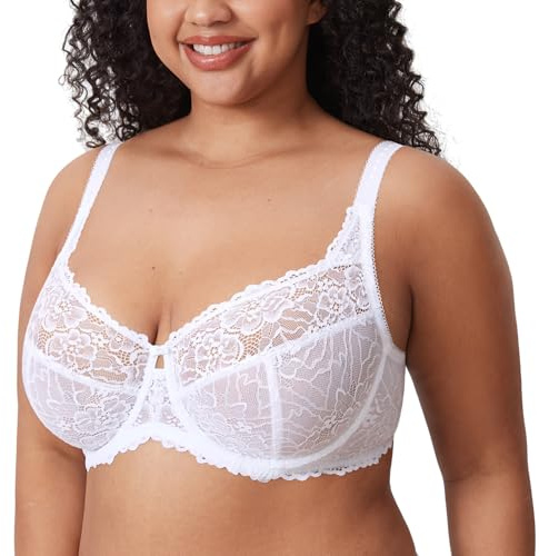 Delimira Women's Plus Size Bra Full Coverage Minimiser Non Padded Lace Underwired Bras White 38J