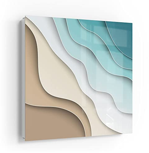 DEQORI Schlüsselkasten weiß | 30x30 cm | Motiv Farbige Papierwellen | Glas & Metall Schlüssel-Box | Schlüsselschrank mit 50 Haken + 2 Magnete | Moderne Design Box magnetisch & beschreibbar