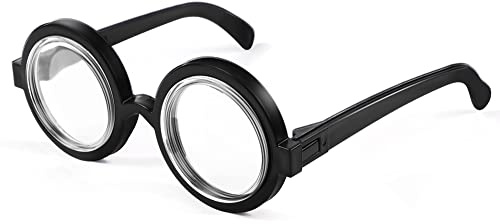 flintronic Leksaksglasögon, nörd, runda glasögon med klara glas, klädglasögon för vuxna och barn, för karneval, temafest, utklädnad, tillbehör, svart
