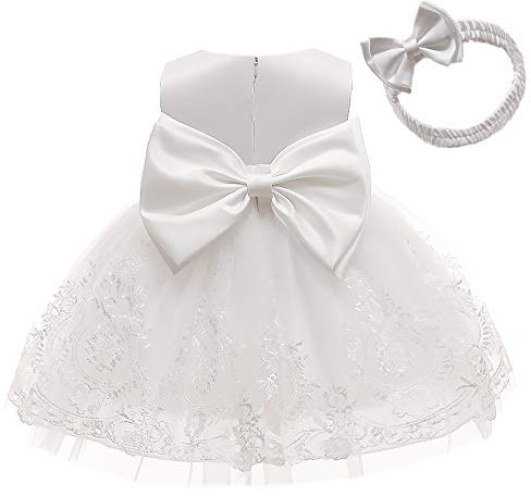 NSSMWTTC Flower Girl Dresses Wedding Baby Birthday Party Christmas Pageant Event Baptism Prom Dress(White,70)